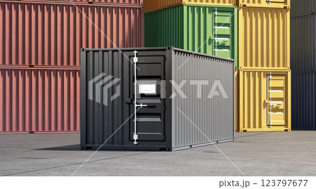 Black and colored steel cargo container standing in port mockup 123797677