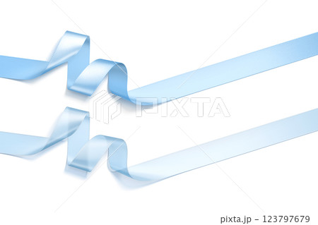 Blank blue satin and organza ribbon mockup, top view 123797679