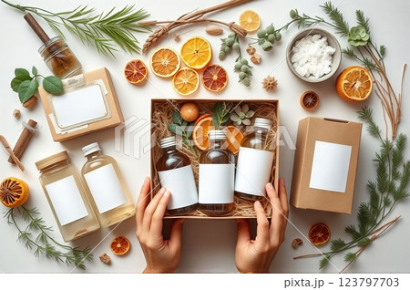 Artisanal Wellness Collection Natural Self-Care Gift Boxes Featuring Botanical Elements and Handcrafted Spa Essentials 123797703