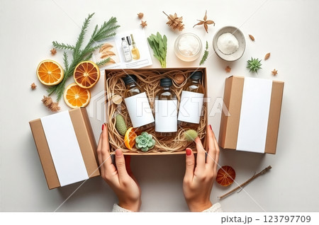 Artisanal Wellness Collection Natural Self-Care Gift Boxes Featuring Botanical Elements and Handcrafted Spa Essentials 123797709