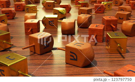 Dreidels symbol of the Jewish holiday of Hanukkah Dreidels symbol of the Jewish holiday of Hanukkah 123797750