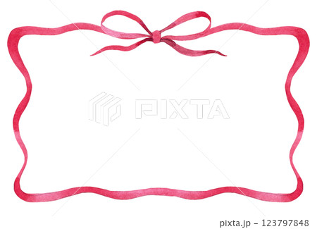 square frame of pink ribbon with a bow....のイラスト素材 [123797848] - PIXTA