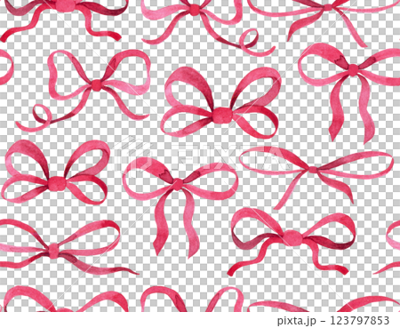 cute seamless pattern with pink bows and ribbons. watercolor print. 123797853