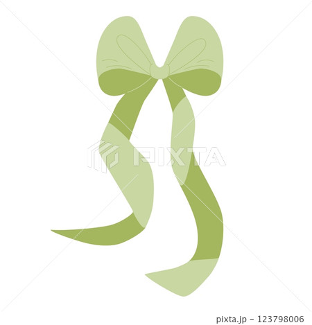 Green bow vector illustration hand drawn in flat style. Bow knot ribbon for gifts, package, print, posters. Isolated on white background 123798006
