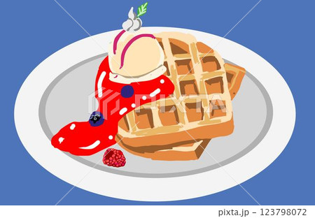 アイスクリーム付きワッフルのイラスト 123798072