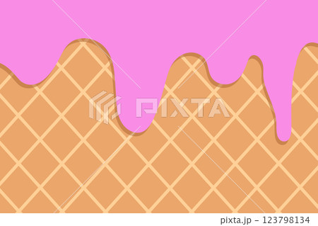 Ice cream backdrop. Strawberry ice cream melted on wafer background. 123798134