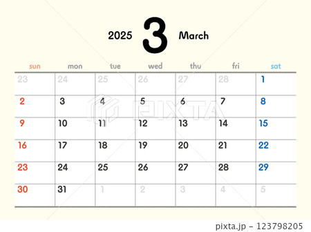 2025年カレンダー3月 2025年カレンダー3月 123798205