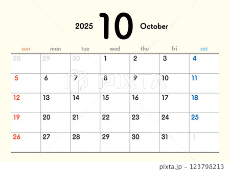 2025年カレンダー10月 2025年カレンダー10月 123798213