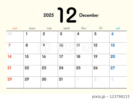 2025年カレンダー12月 123798215
