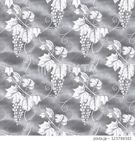 Seamless pattern on graphite background with grapevine. Pencil illustration on food theme for restaurant interior design, menu, culinary magazines. 123798382