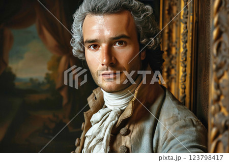 Rousseau, Jean-Jacques French-Swiss philosopher, writer and thinker of the Enlightenment. A man in a wig and suit. 123798417