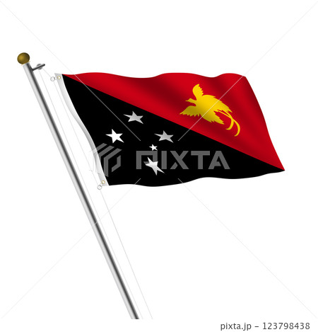 Papua New Guinea flagpole 3d illustration 123798438