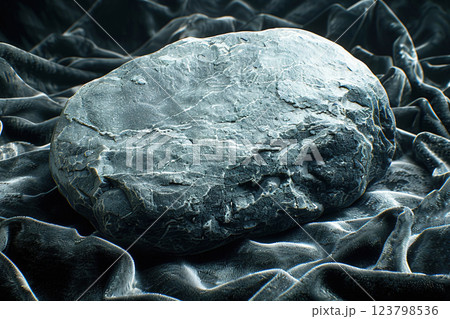 Abelsonite stone resting on luxurious black velvet showcasing intricate details in low lighting 123798536