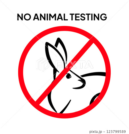 No animal testing sign with rabbit illustration crossed out No animal testing sign with rabbit illustration crossed out 123799589