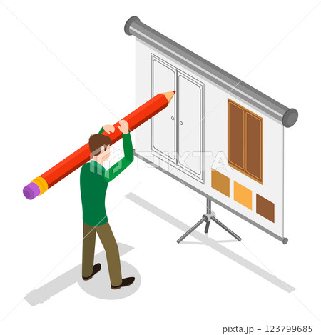 3D Isometric Flat Vector Illustration of Furniture Designe and Assembly Service, Woodwork and Carpentry. Item 2 123799685