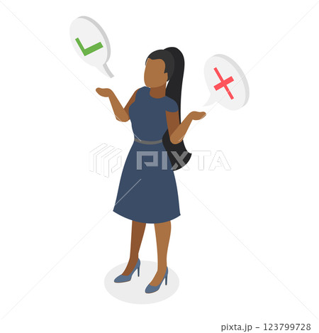 3D Isometric Flat Vector Illustration of Making Decision, Frustrated Person Have a Dilemma. Item 1 3D Isometric Flat Vector Illustration of Making Decision, Frustrated Person Have a Dilemma. Item 1 123799728