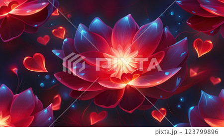 A close-up flower with bright red petals. Luminous Bloom: Nature's Radiant Artistry 123799896