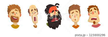 Man Face Expressing Astonished and Surprised Emotion Raising His Eyebrows Vector Set Man Face Expressing Astonished and Surprised Emotion Raising His Eyebrows Vector Set 123800296