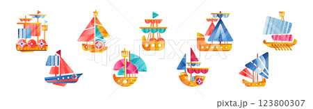 Boat and Marine Sea Vessel Flat Icon and Pictogram Vector Set 123800307