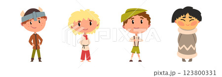 Kids in Traditional National Costume and Dress Vector Set 123800331