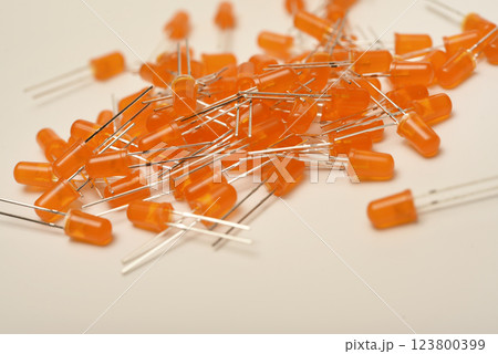 Red and orange LED lamps. Electronic LED element. 123800399