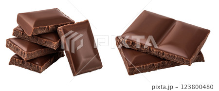 Small dark chocolate pieces isolated on white background Small dark chocolate pieces isolated on white background 123800480
