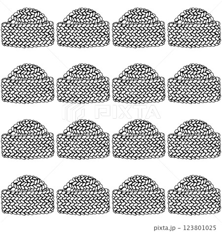 Warm knitted hat. Doodle style. Vector illustration. Seamless pattern. Warm knitted hat. Doodle style. Vector illustration. Seamless pattern. 123801025