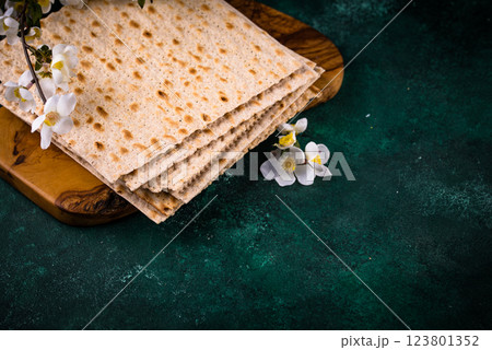 Traditional Jewish bread matzo for Passover 123801352