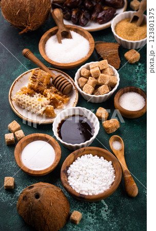Various sugar replacement, healthy sweetener concept 123801375