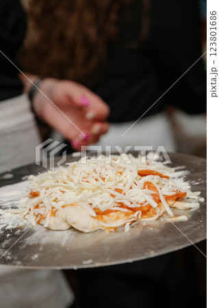 The pizza making process.Cooking homemade pizza The pizza making process.Cooking homemade pizza 123801686