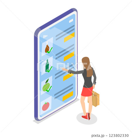 3D Isometric Flat  Illustration of Grocery Food Delivery. Item 1 123802330