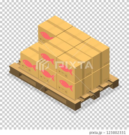 3D Isometric Flat  Set of Fish Production. Item 2 123802331