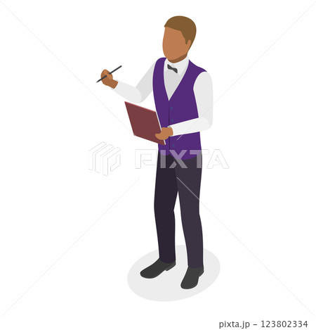 3D Isometric Flat  Illustration of Restaurant Waiter. Item 1 123802334