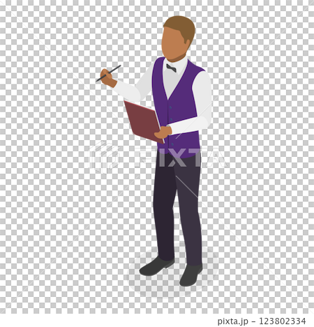 3D Isometric Flat  Illustration of Restaurant Waiter. Item 1 123802334