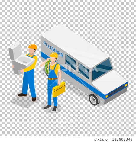 3D Isometric Flat  Illustration of Plumbers. Item 1 123802345