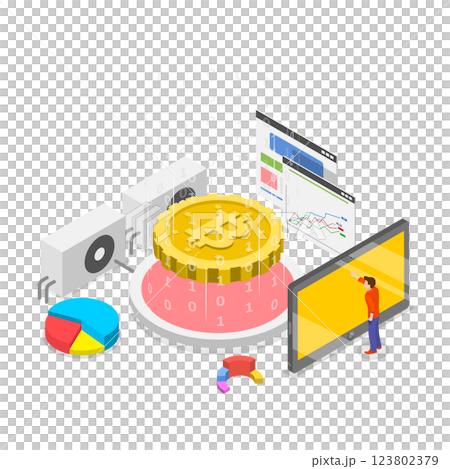 3D Isometric Flat  Illustration of Cryptocurrency Marketplace. Item 3 123802379