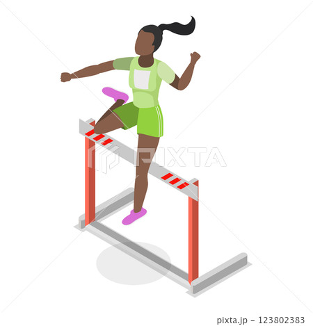3D Isometric Flat  Illustration of Running With Barrier. Item 2 123802383