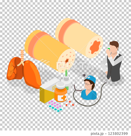 3D Isometric Flat Illustration of Bronchial Asthma. Item 2 3D Isometric Flat Illustration of Bronchial Asthma. Item 2 123802399