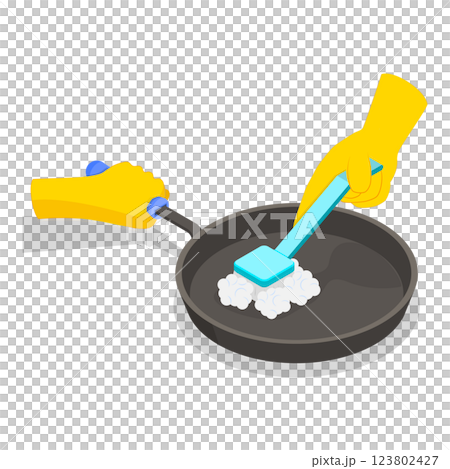 3D Isometric Flat  Illustration of Hands Washing Dishes. Item 1 123802427