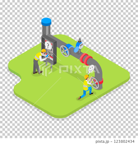 3D Isometric Flat  Illustration of Natural Gas Extraction. Item 1 123802434