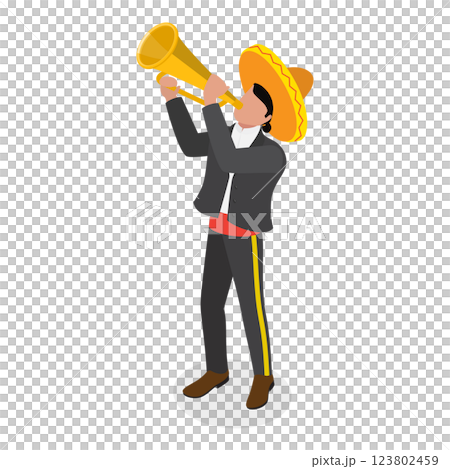 3D Isometric Flat  Illustration of Mariachi. Item 2 123802459