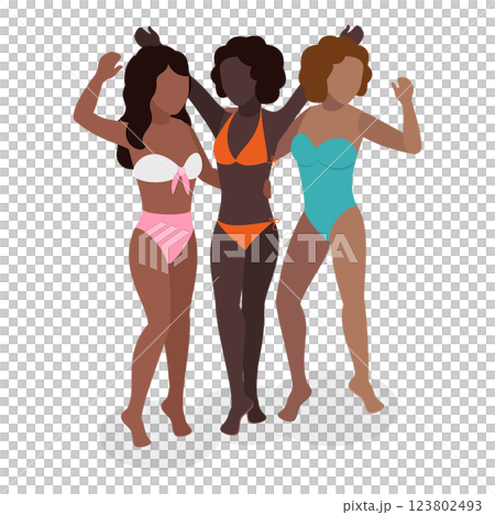3D Isometric Flat Set of Women In Swimsuits. Item 2 3D Isometric Flat Set of Women In Swimsuits. Item 2 123802493