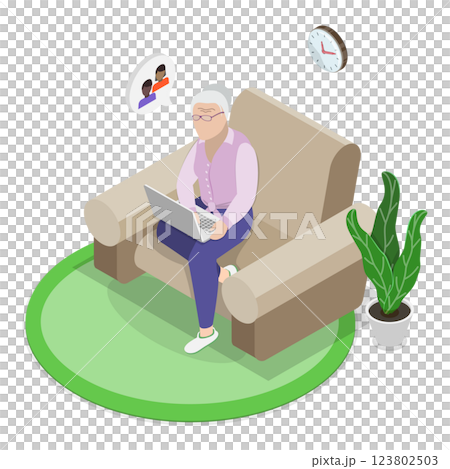 3D Isometric Flat  Illustration of Senior People Rest At Home. Item 2 123802503