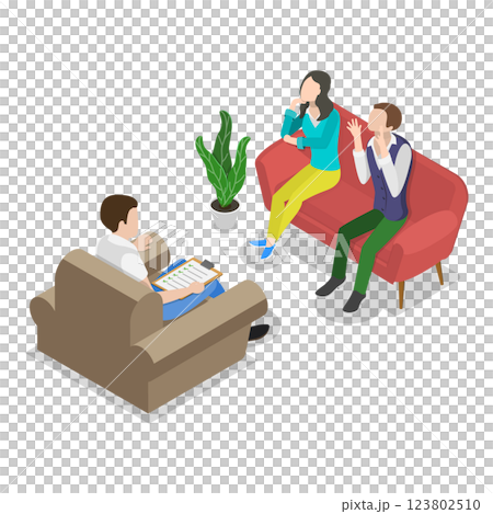 3D Isometric Flat  Set of Psychotherapy Session Scenes. Item 2 123802510