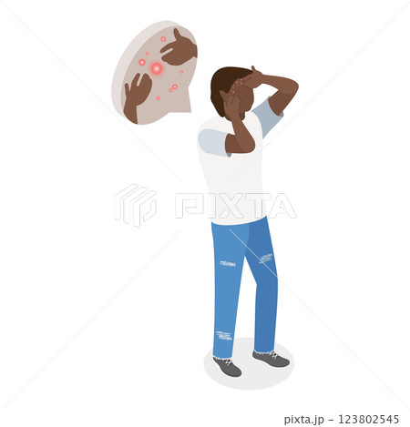 3D Isometric Flat  Illustration of Men Acne Skin Problem. Item 1 123802545