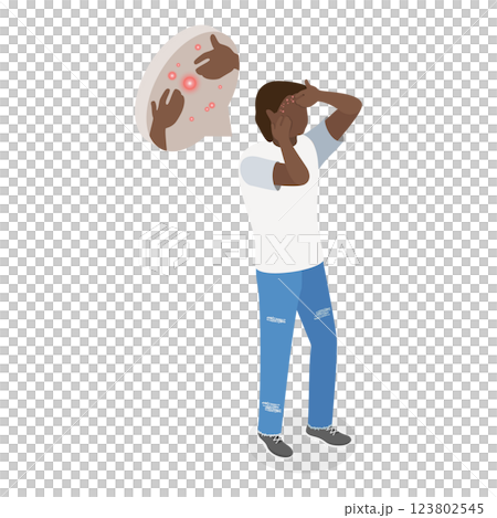 3D Isometric Flat  Illustration of Men Acne Skin Problem. Item 1 123802545