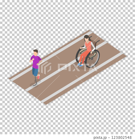 3D Isometric Flat  Illustration of Disabled People In Social Environment. Item 2 123802548