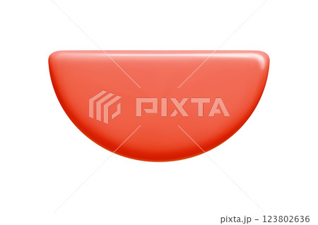 Red 3d vector plaque with curved semicircle shape and polished glow. Glossy speech bubble for dynamic messaging design. Shiny button element banner for menu tag or interface frame. 123802636
