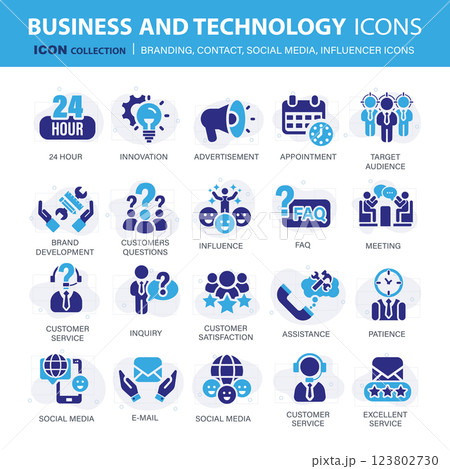 Customer service, branding, influencer, contact icon set. Contact us, follower, marketing, leadership, influence, content, community and customer icons. Support and satisfaction icon set. Vector set Customer service, branding, influencer, contact icon set. Contact us, follower, marketing, leadership, influence, content, community and customer icons. Support and satisfaction icon set. Vector set 123802730