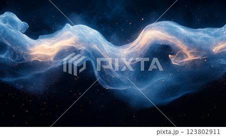 Ethereal cosmic nebula with glowing waves in deep space, celestial formation with stars creating mysterious astronomical phenomenon 123802911